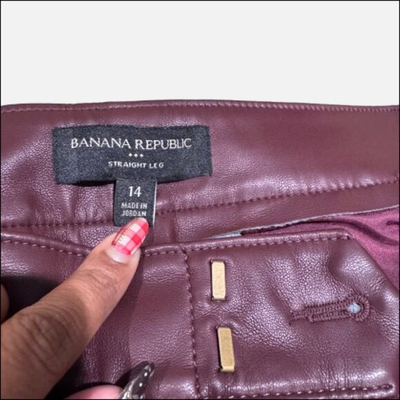 Banana Republic Soft Vegan Leather Dark Almond Brown Edgy Straight Pants (SZ 14) - Picture 11 of 12